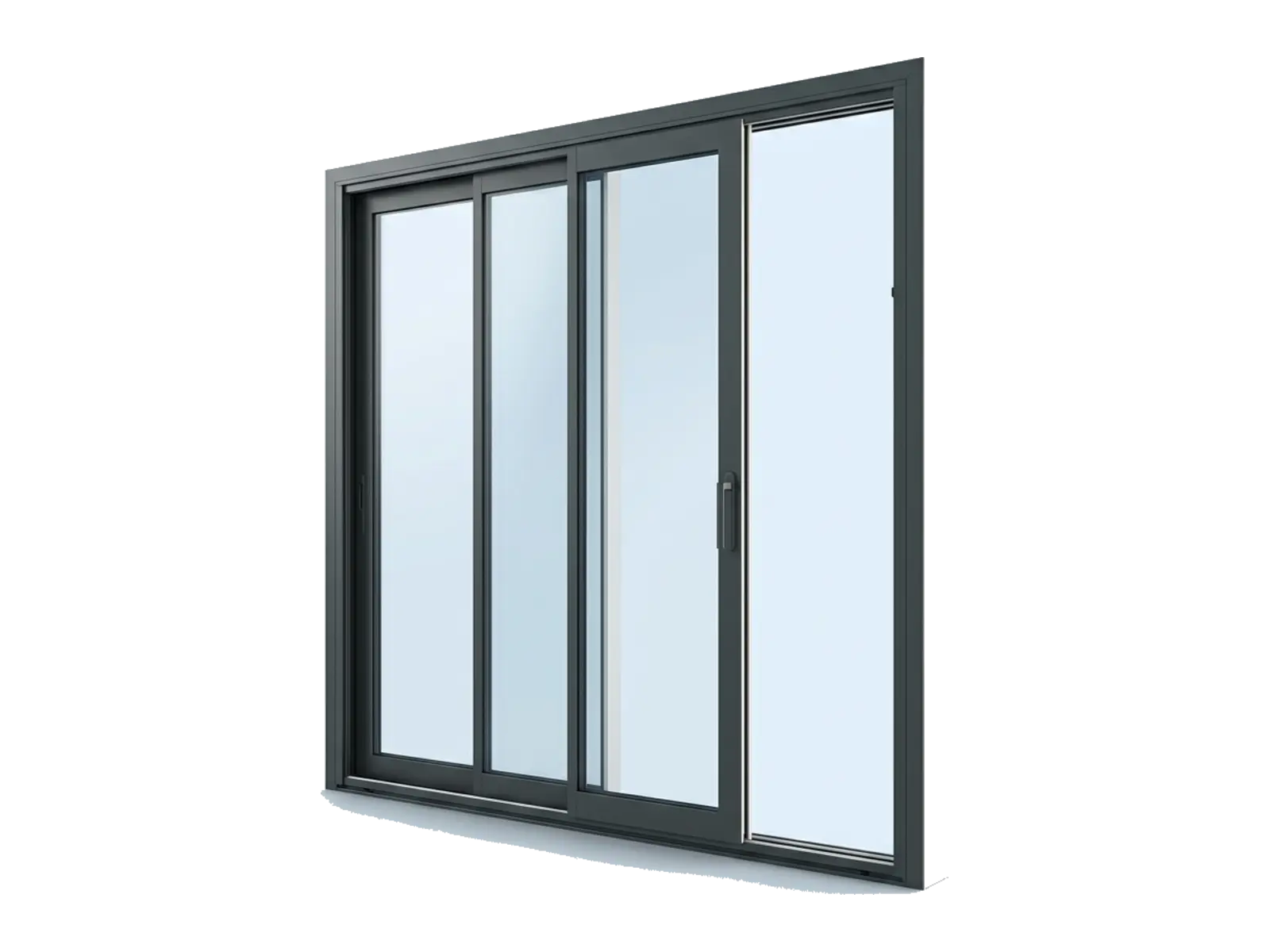 Rendu d’une baie vitrée aluminium coulissante à deux vantaux, teinte anthracite