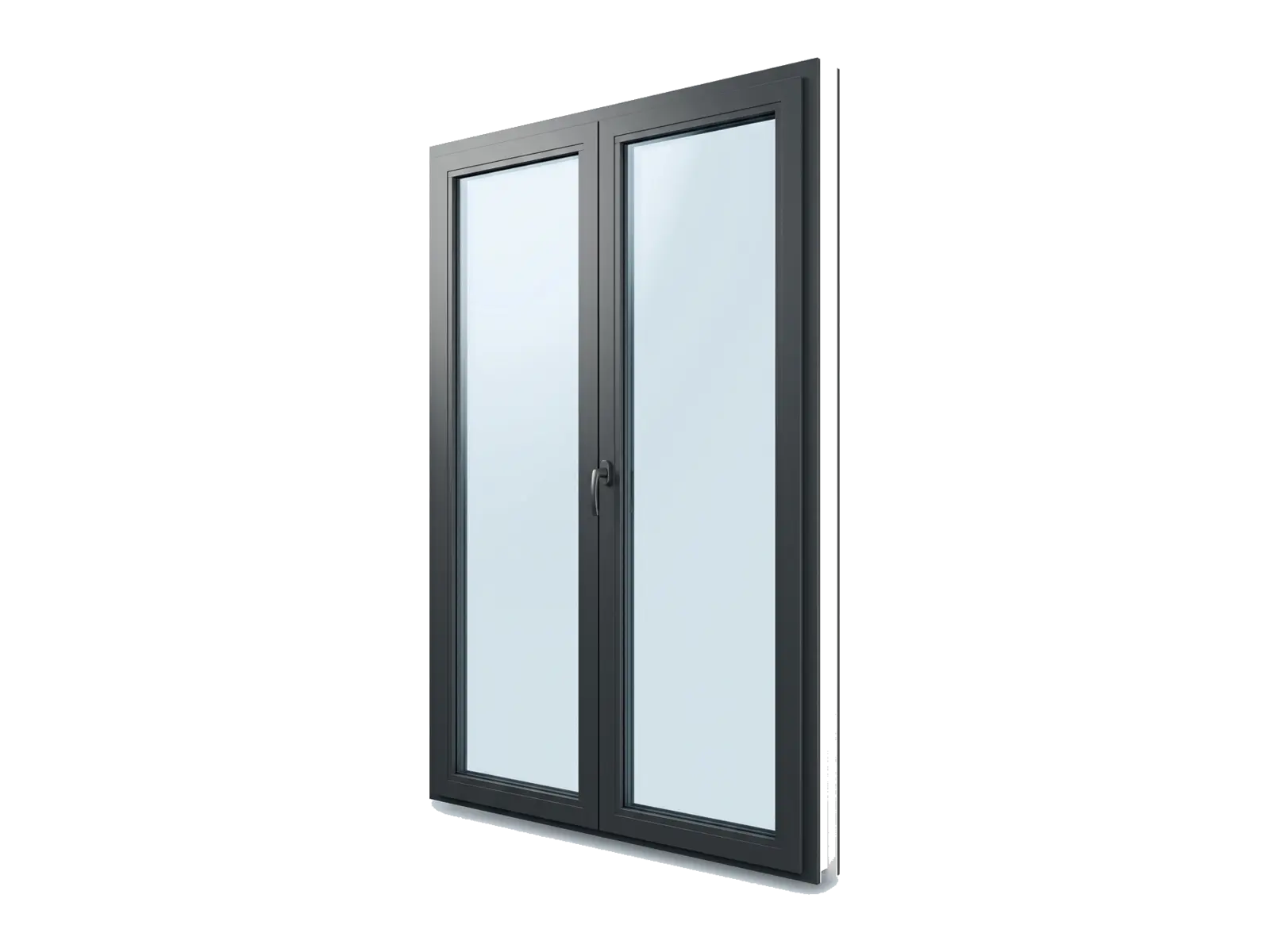 Rendu d’une porte-fenêtre aluminium à deux vantaux, teinte anthracite