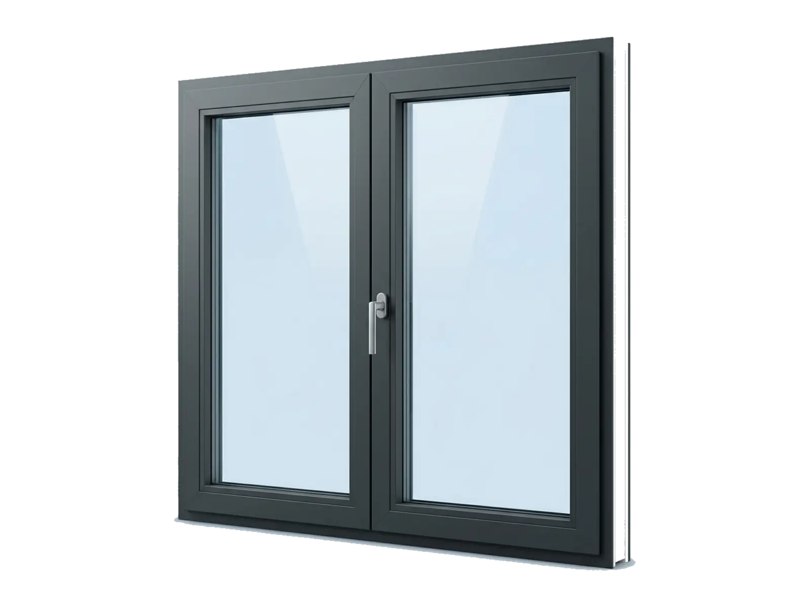 Rendu d’une fenêtre aluminium à deux vantaux à la française, teinte anthracite