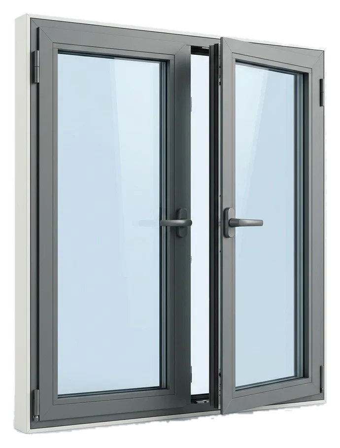 Rendu d’une fenêtre aluminium à deux vantaux à la française, teinte anthracite