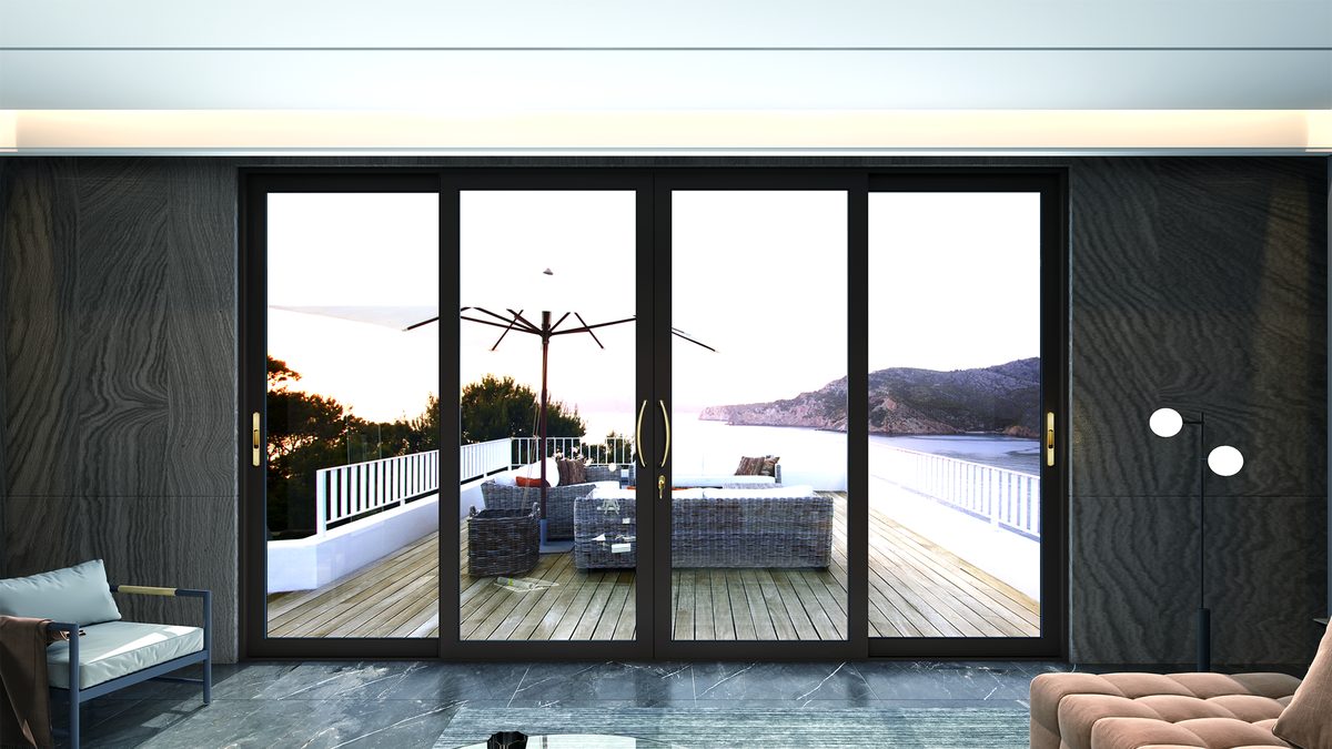 Ambiance moderne avec grande baie aluminium gris anthracite