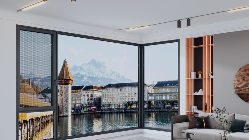 Fenêtres aluminium à menuiserie fine dans un séjour