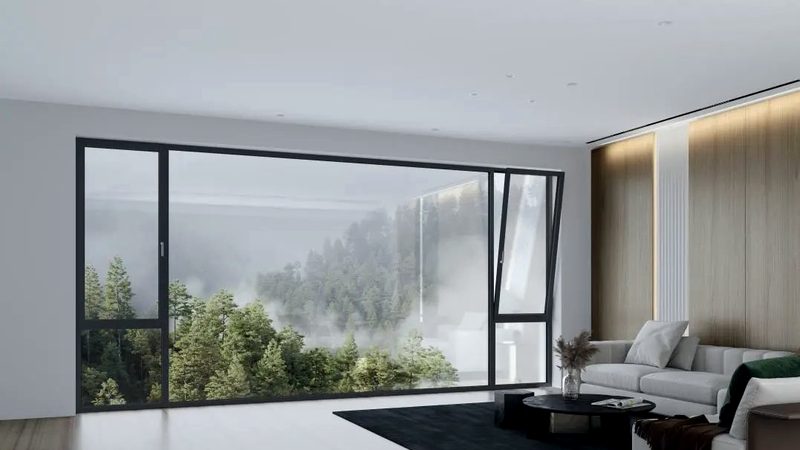 Porte-fenêtre aluminium ouverte sur un balcon